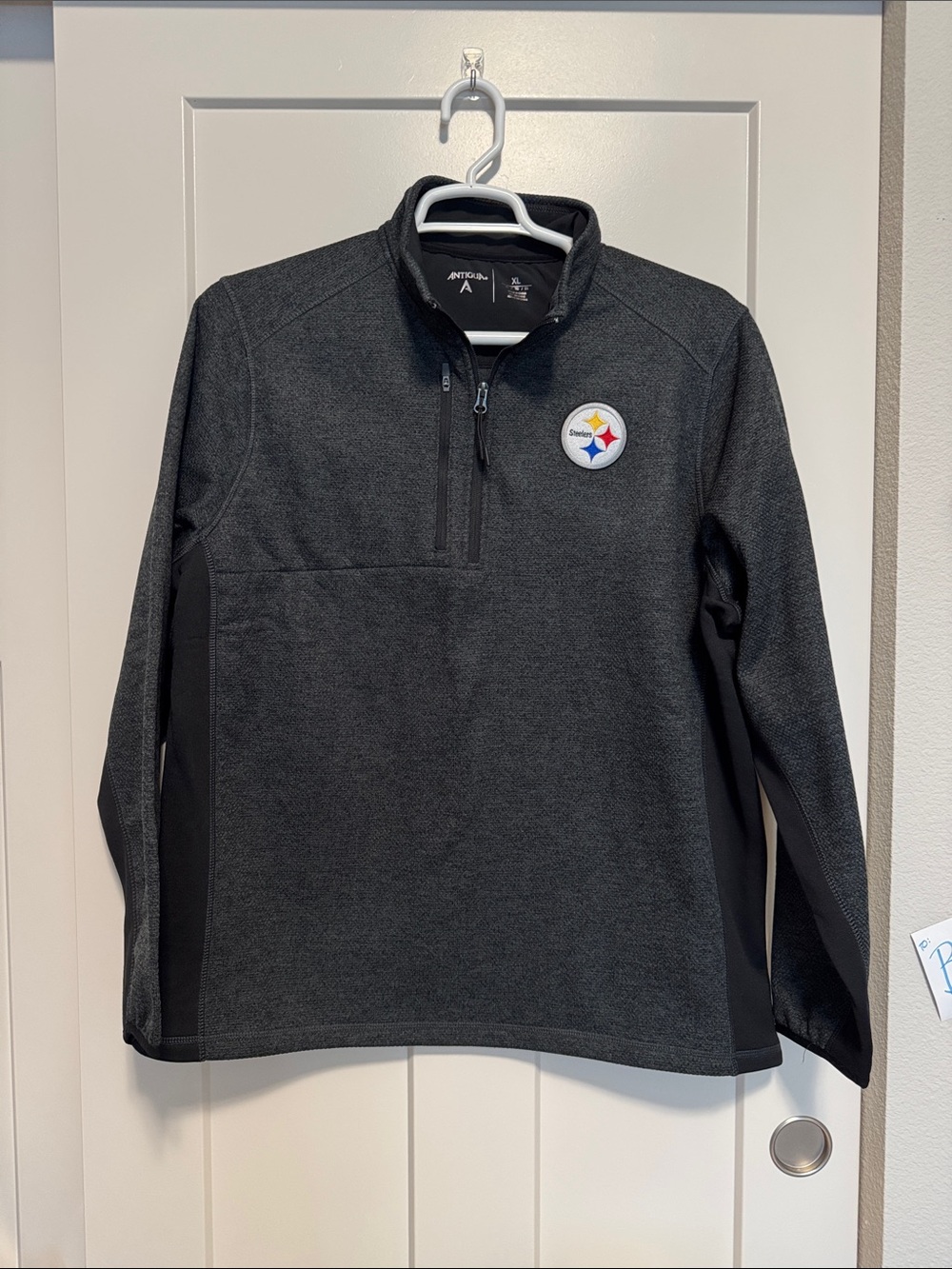 Antigua Men's NFL Pittsburgh Steelers Dark Charcoal Quarter-Zip Pullover
